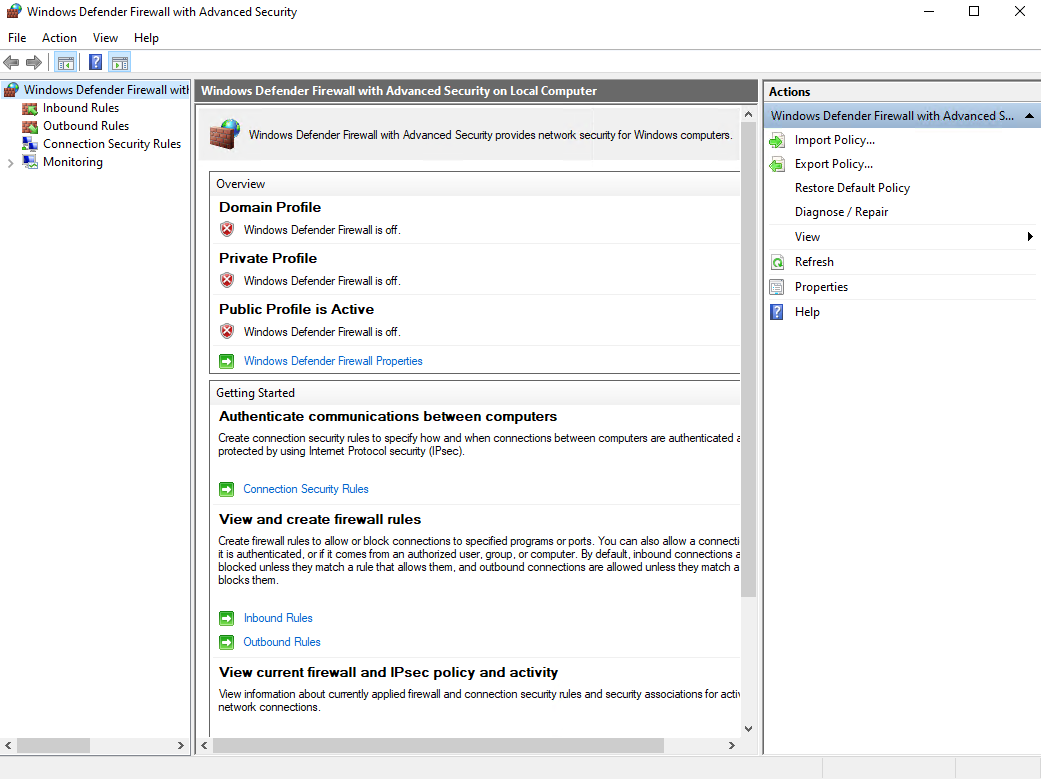 Windows Firewall disabled