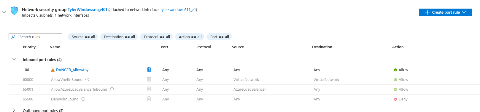 NSG rule configuration