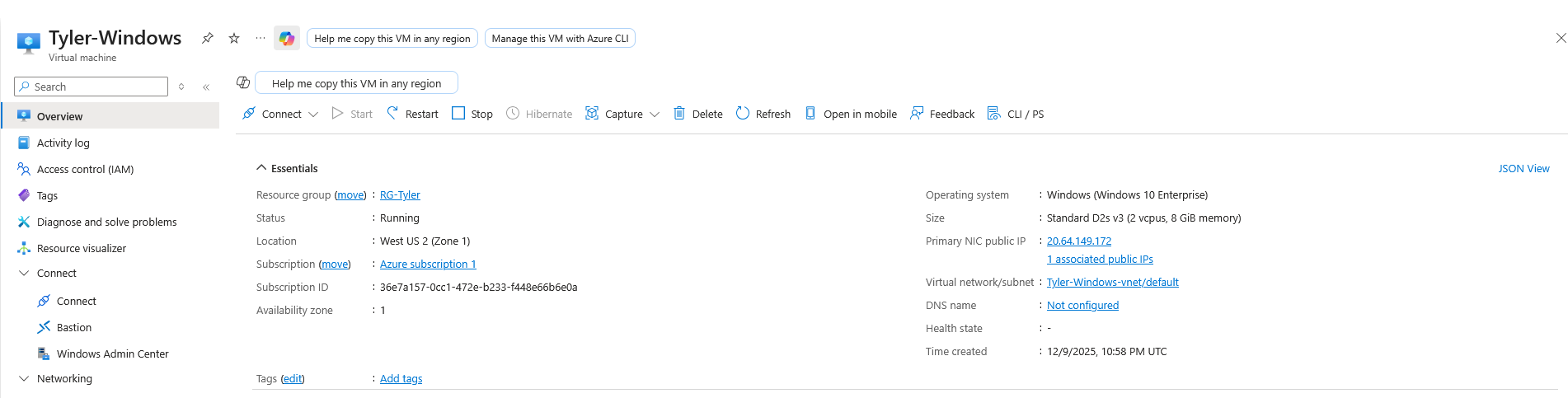 VM creation in Azure